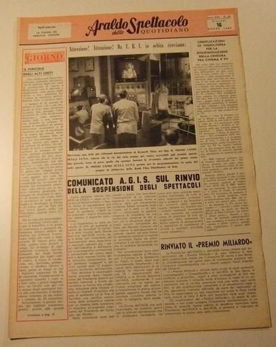 ARALDO DELLO SPETTACOLO magazine side cover Issue 52  1961