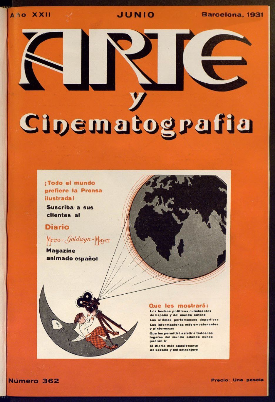 ARTE Y CINEMATOGRAFIA magazine side cover Issue 362  June 1931
