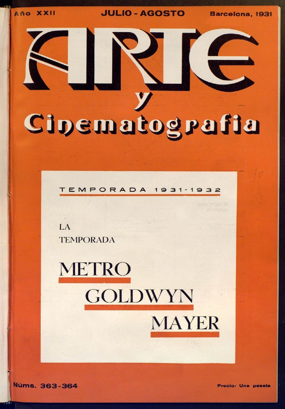 ARTE Y CINEMATOGRAFIA magazine side cover Issue 363-364  July/August 1931