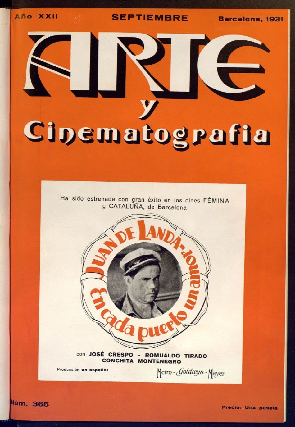 ARTE Y CINEMATOGRAFIA magazine side cover Issue 365  September 1931