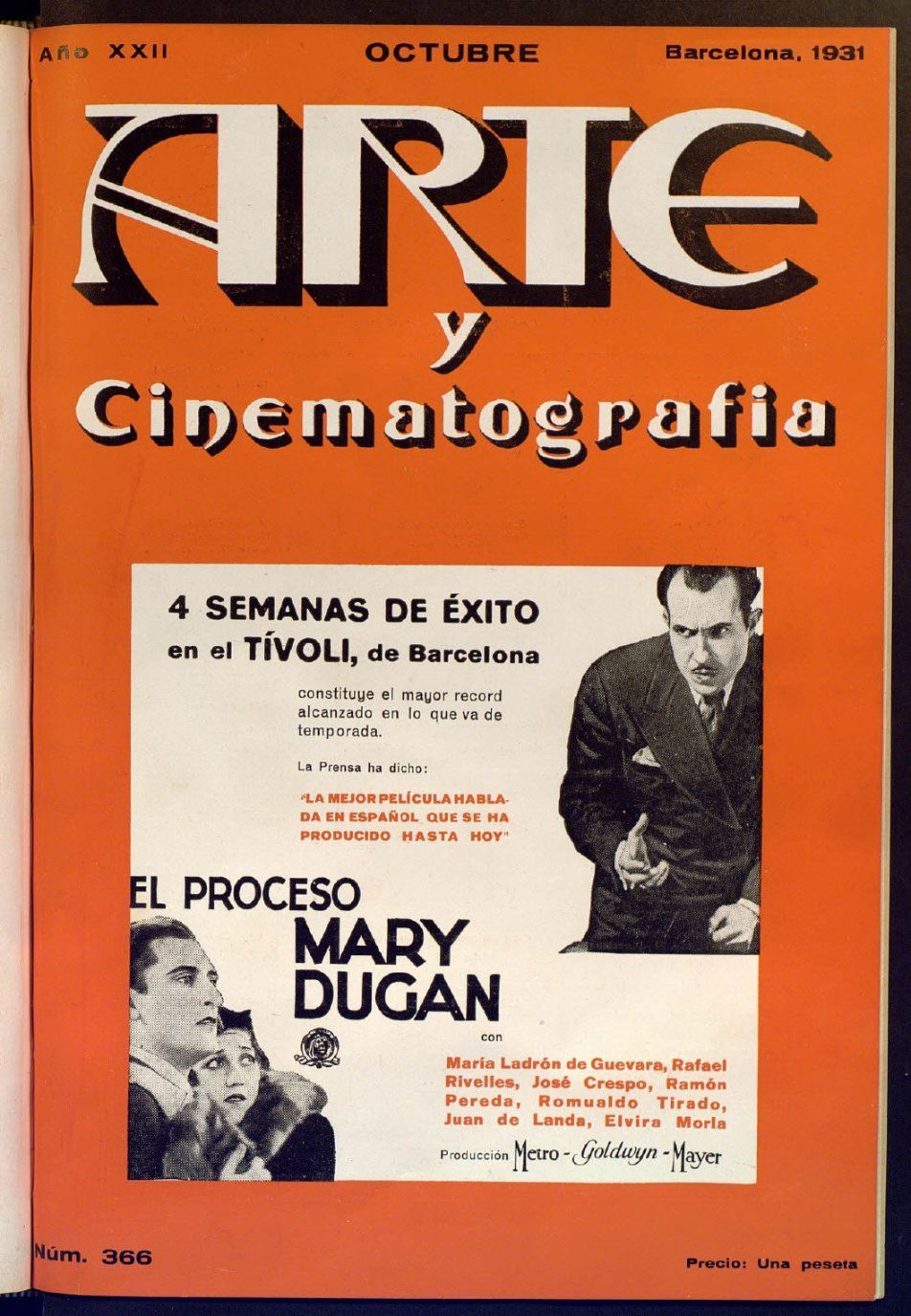 ARTE Y CINEMATOGRAFIA magazine side cover Issue 366  October 1931