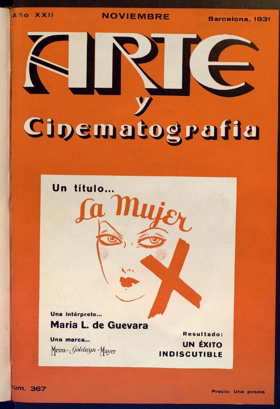 ARTE Y CINEMATOGRAFIA magazine side cover Issue 367  November 1931