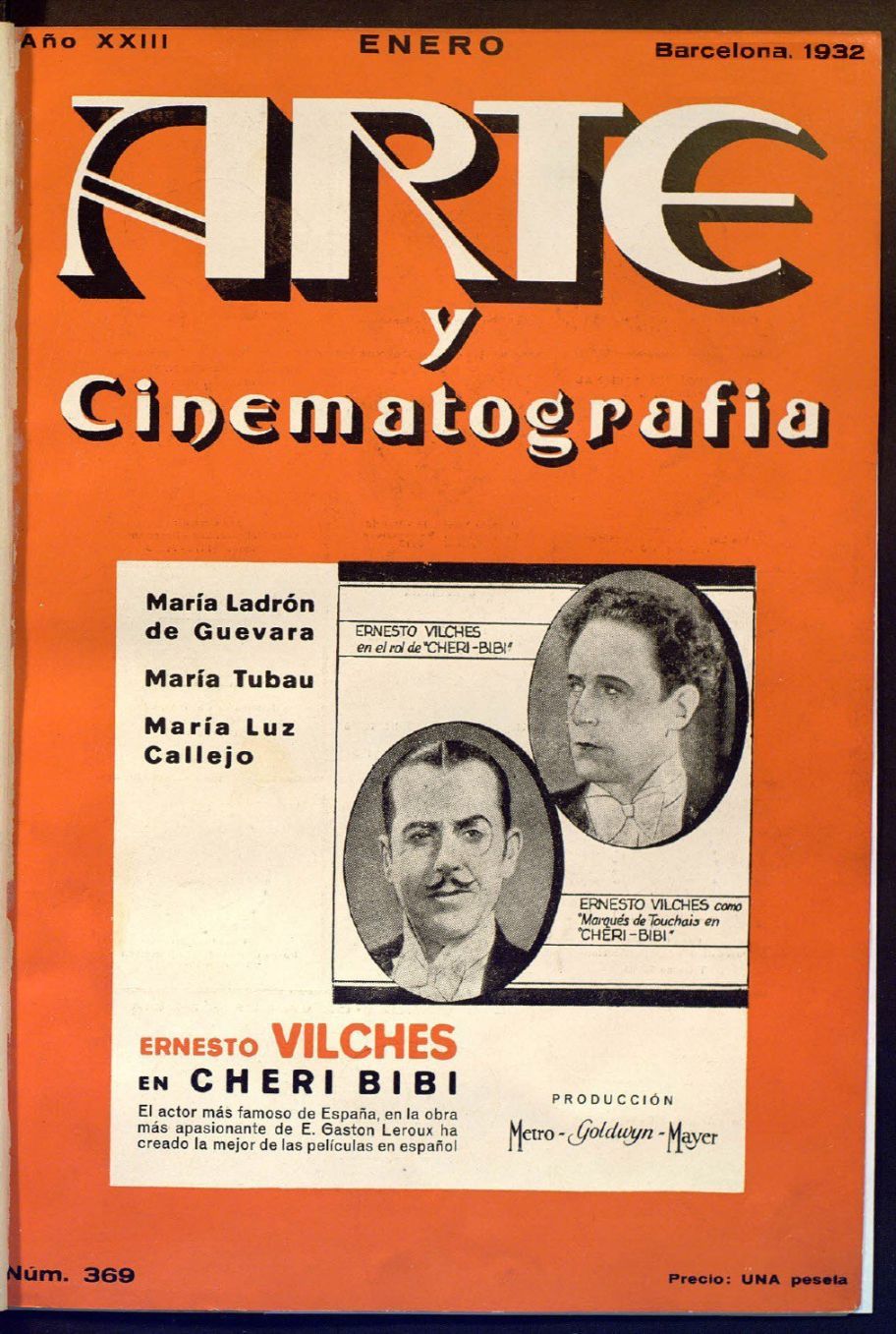ARTE Y CINEMATOGRAFIA magazine side cover Issue 369  January 1932