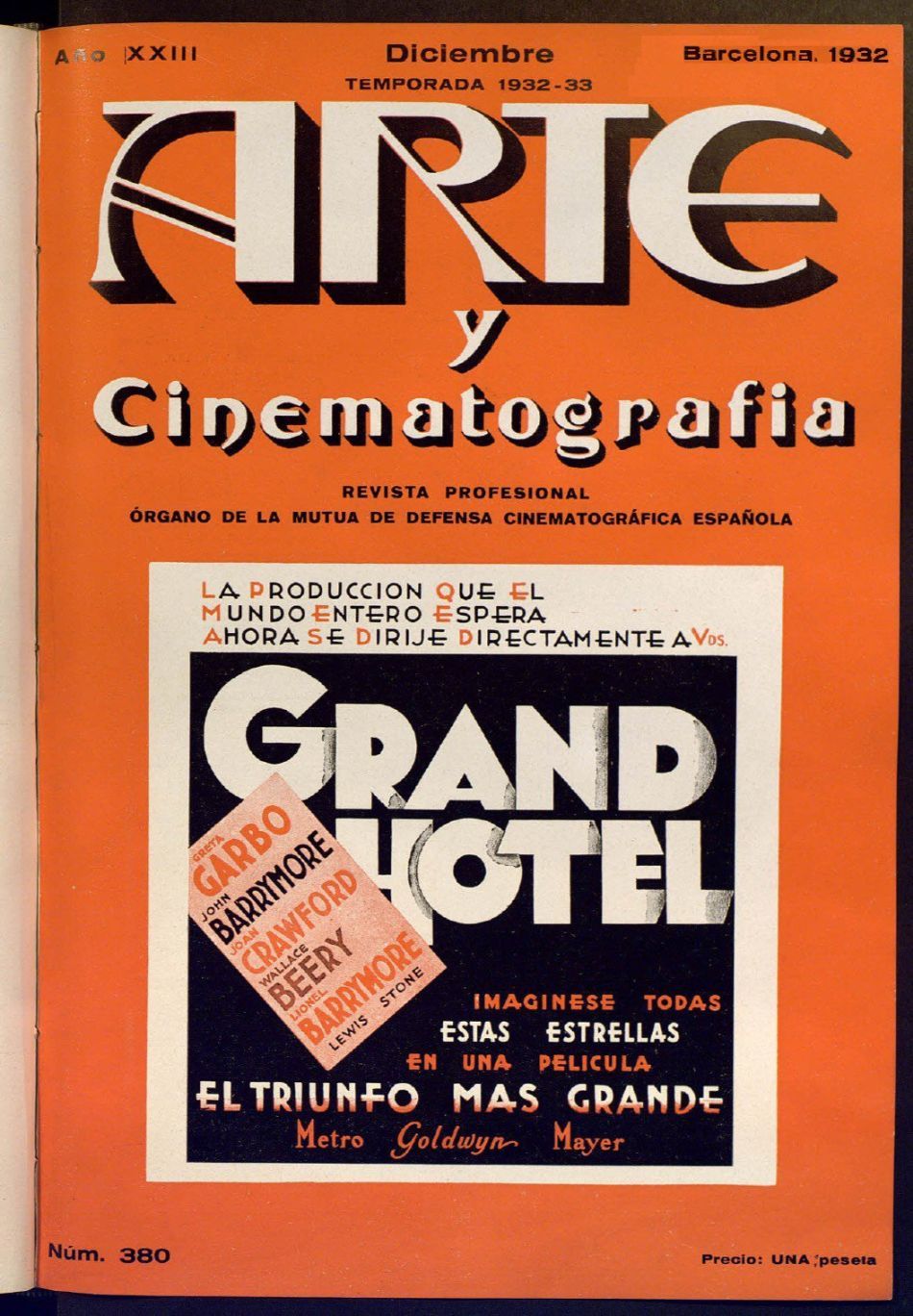 ARTE Y CINEMATOGRAFIA magazine side cover Issue 380  December 1932