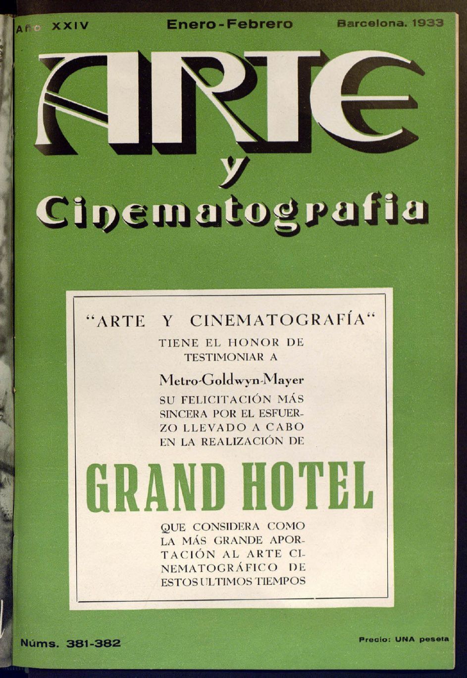 ARTE Y CINEMATOGRAFIA magazine side cover Issue 381-382  January/February 1933