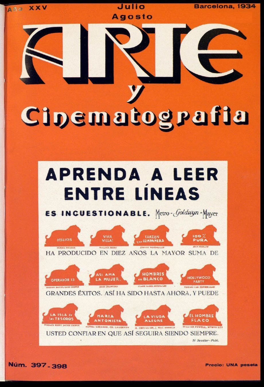 ARTE Y CINEMATOGRAFIA magazine side cover Issue 397  July/August 1934