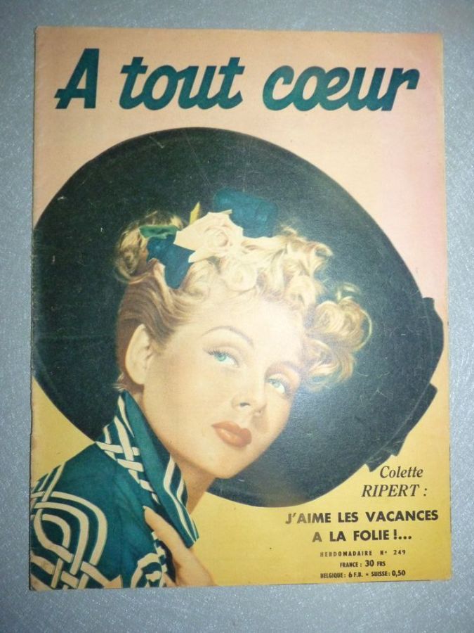 A TOUT COEUR magazine side cover Issue 249   1951