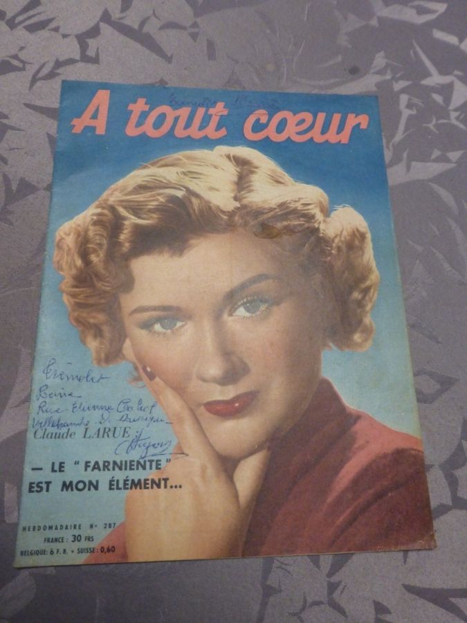 A TOUT COEUR magazine side cover Issue 287 12 April 1952