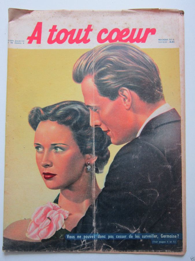 A TOUT COEUR magazine side cover Issue 153 22 September 1949