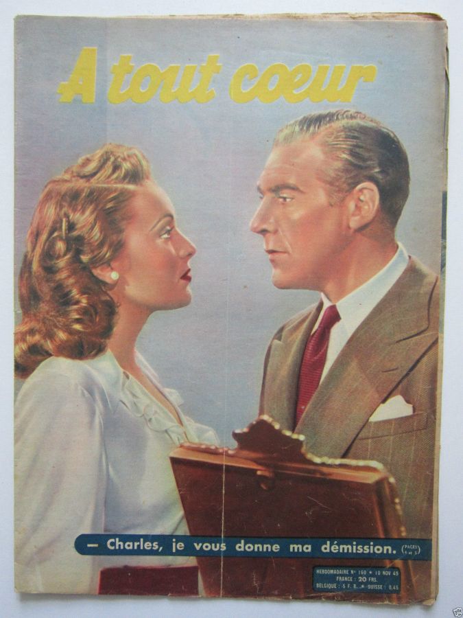 A TOUT COEUR magazine side cover Issue 160 10 November 1949
