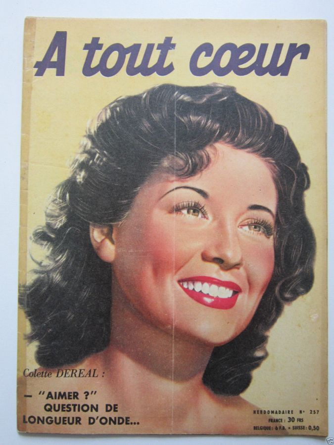 A TOUT COEUR magazine side cover Issue 257 18 September 1951