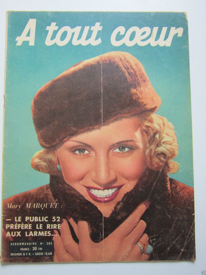 A TOUT COEUR magazine side cover Issue 285 29 March 1952