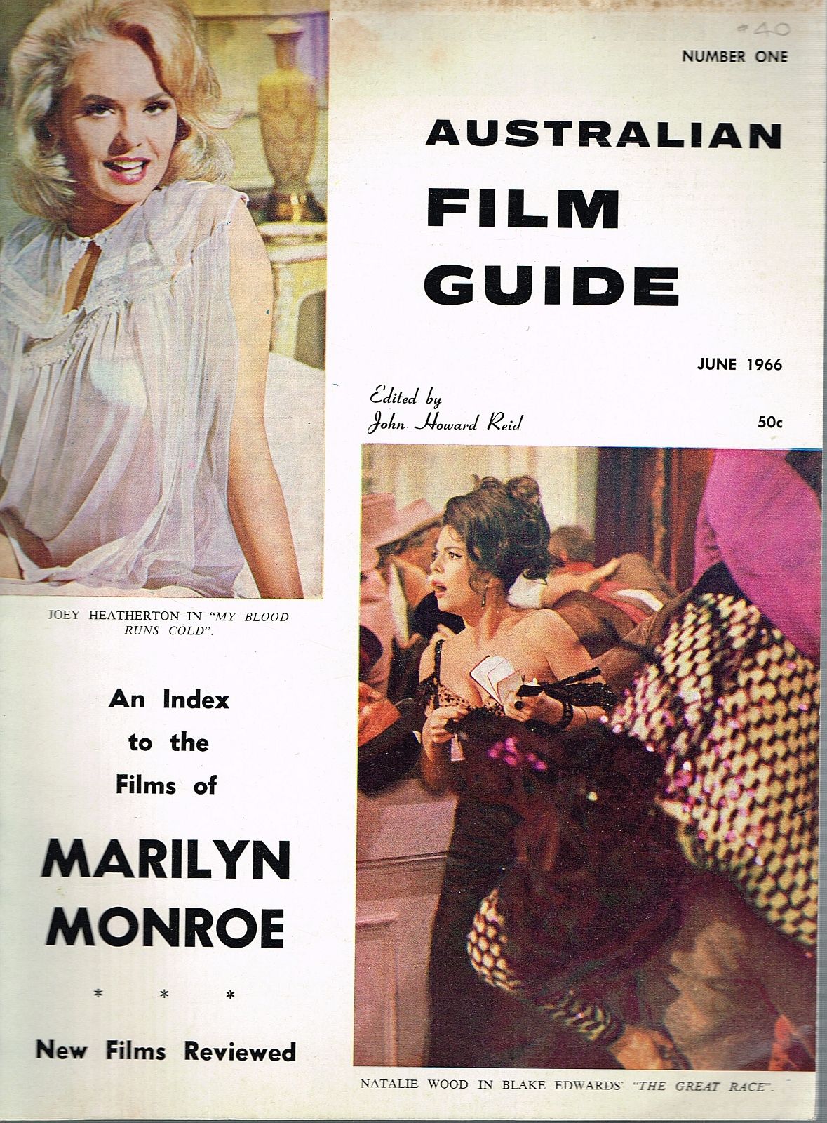 AUSTRALIAN FILM GUIDE magazine side cover Issue 1 June 1966