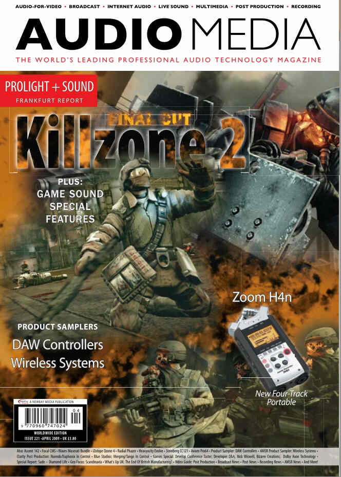AUDIO MEDIA magazine side cover Issue 221 April 2009