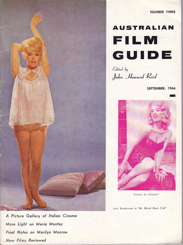 AUSTRALIAN FILM GUIDE magazine side cover Issue 3  September 1966