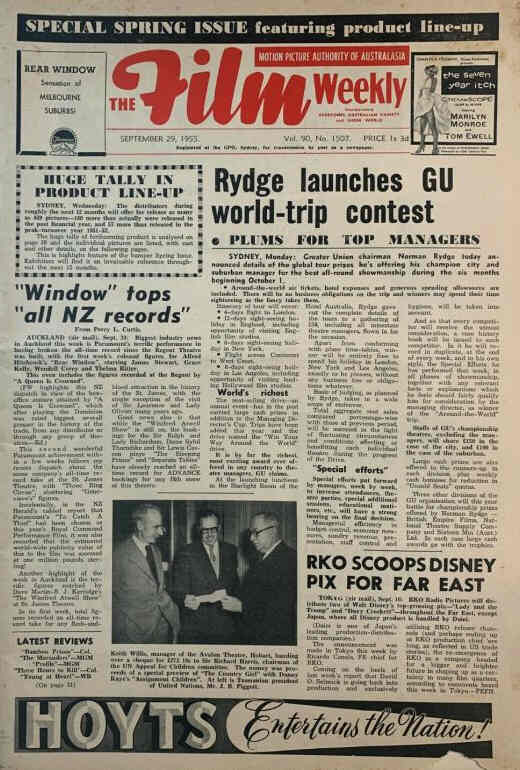 FILM WEEKLY (AUSTRALIA) magazine side cover Issue 1507 29 September 1955