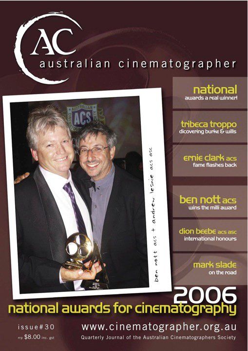 AUSTRALIAN CINEMATOGRAPHER magazine side cover Issue 30 June 2006