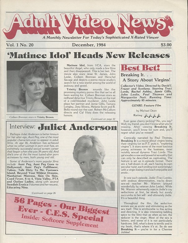 AVN magazine side cover  Vol 1 No  20  December 1984