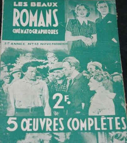 BEAUX ROMANS CINEMATOGRAPHIQUES magazine side cover Issue 12 November 1939