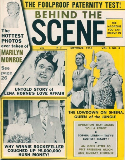 BEHIND THE SCENE magazine side cover  Vol 3 No  3  September 1956