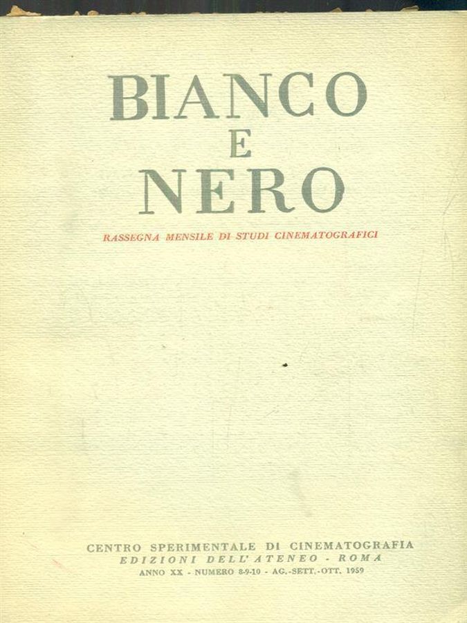 BIANCO E NERO magazine side cover  August/September 1959