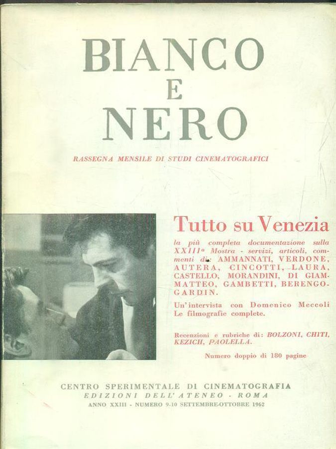 BIANCO E NERO magazine side cover  September/October 1962