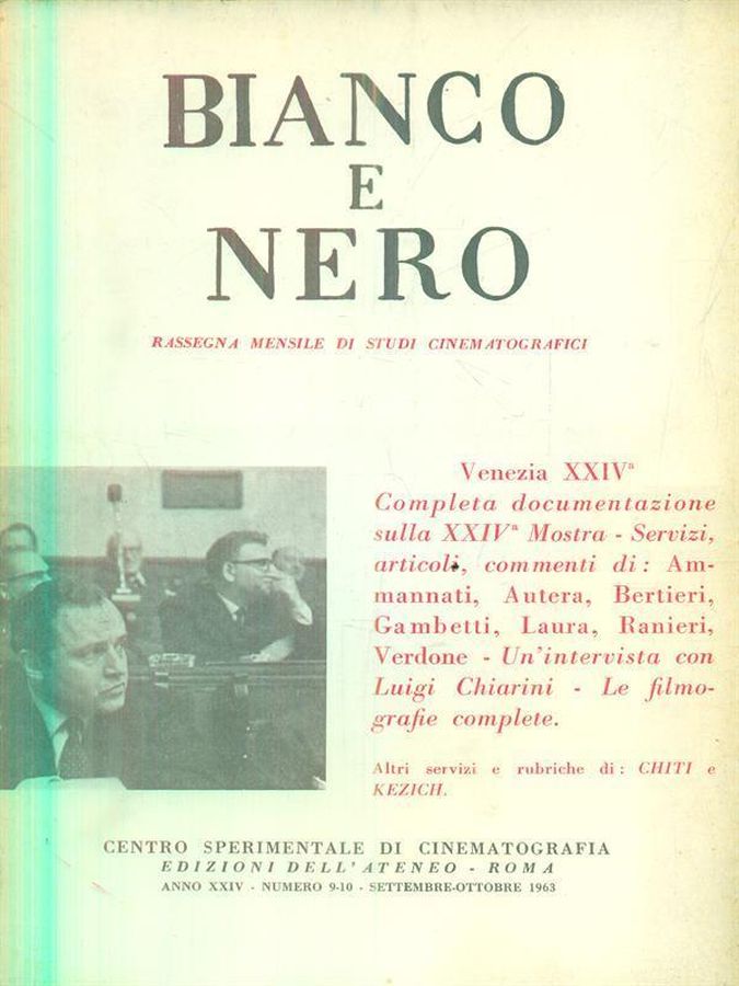 BIANCO E NERO magazine side cover  September/October 1963