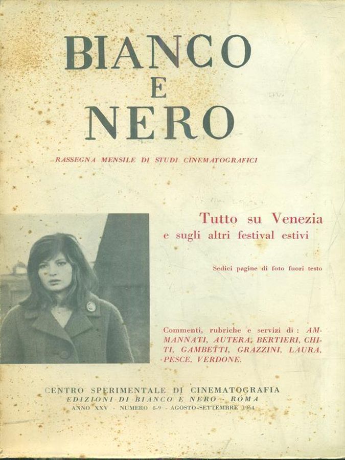 BIANCO E NERO magazine side cover  August/September 1964