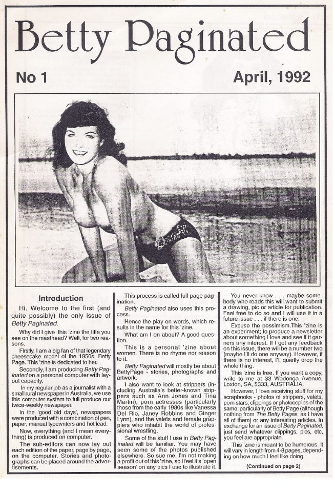 BETTY PAGINATED magazine side cover Issue 1  April 1992