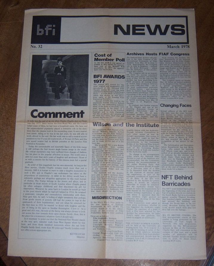 BFI MEMBERSHIP NEWS magazine side cover Issue 32 March 1978