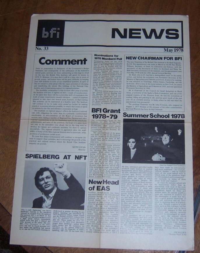 BFI MEMBERSHIP NEWS magazine side cover Issue 33 May 1978