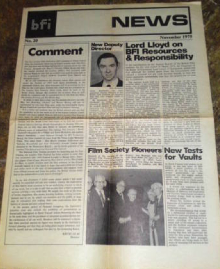 BFI MEMBERSHIP NEWS magazine side cover Issue 20  November 1975