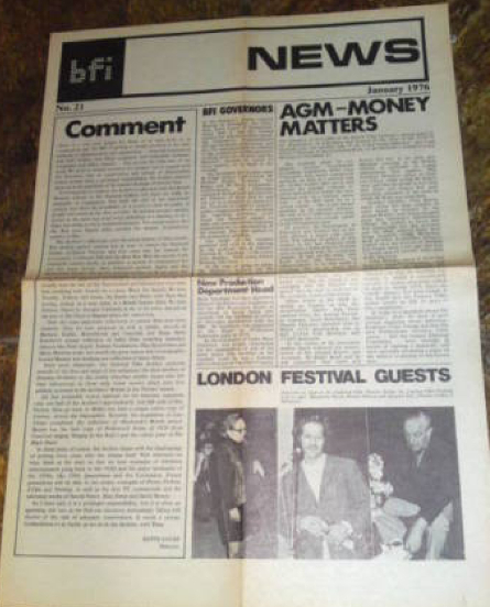 BFI MEMBERSHIP NEWS magazine side cover Issue 21  January 1976