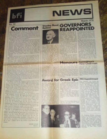 BFI MEMBERSHIP NEWS magazine side cover Issue 22  March 1976