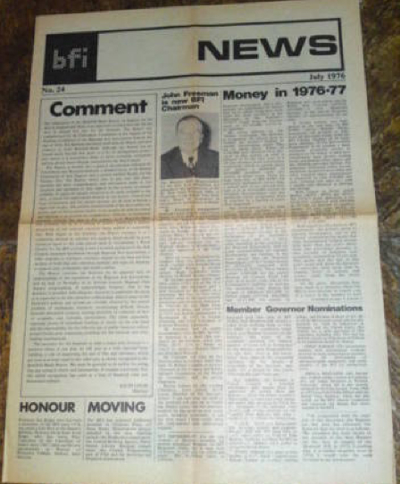 BFI MEMBERSHIP NEWS magazine side cover Issue 24  July 1976