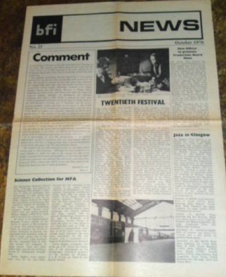 BFI MEMBERSHIP NEWS magazine side cover Issue 25  October 1976