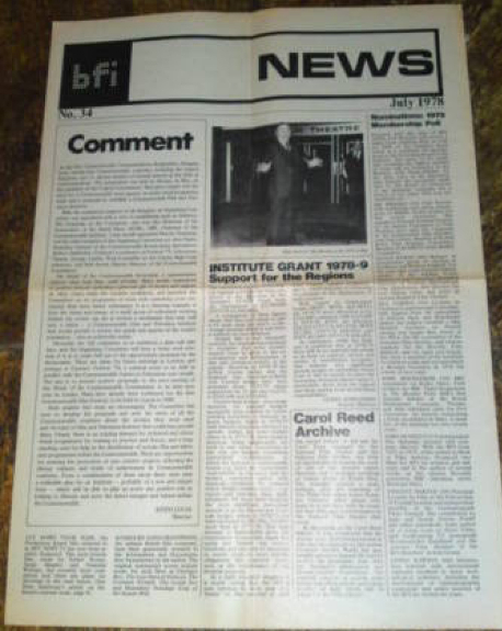 BFI MEMBERSHIP NEWS magazine side cover Issue 34  July 1978