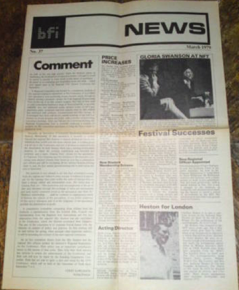 BFI MEMBERSHIP NEWS magazine side cover Issue 37  March 1979