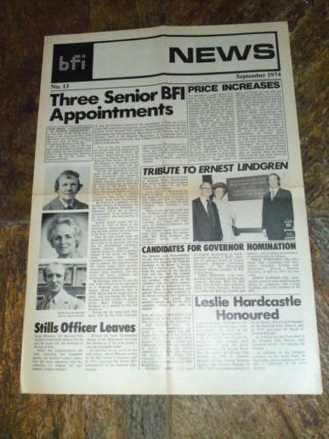 NEWS FROM THE BRITISH FILM INSTITUTE magazine side cover Issue 13  September 1974