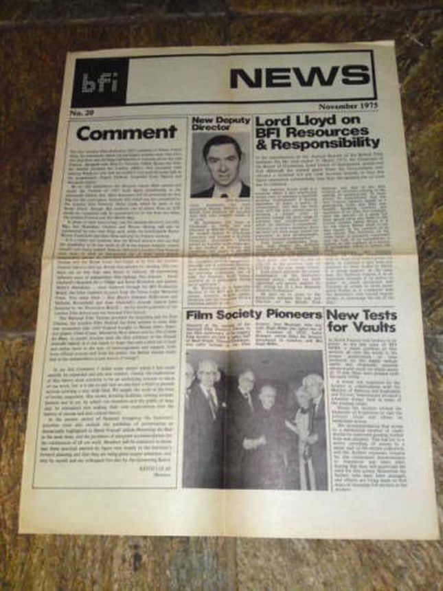 NEWS FROM THE BRITISH FILM INSTITUTE magazine side cover Issue 20  November 1975