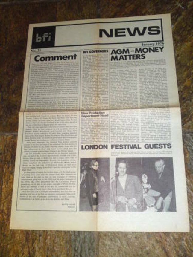 NEWS FROM THE BRITISH FILM INSTITUTE magazine side cover Issue 21  January 1976