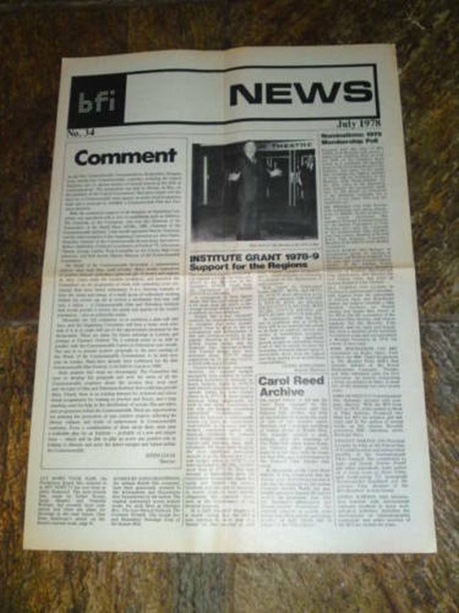 NEWS FROM THE BRITISH FILM INSTITUTE magazine side cover Issue 34  July 1978