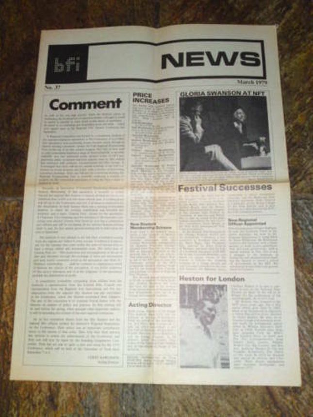NEWS FROM THE BRITISH FILM INSTITUTE magazine side cover Issue 37  March 1979