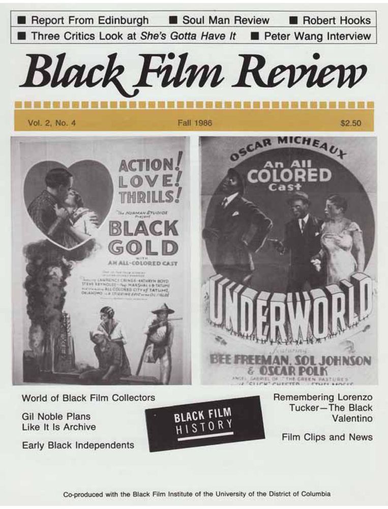 BLACK FILM REVIEW magazine side cover  Vol 2 # 4 Fall 1986