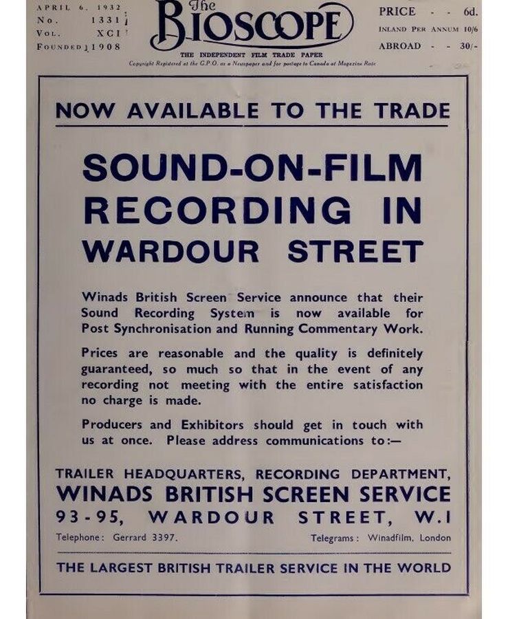 BIOSCOPE magazine side cover Issue 1331 6 April 1932