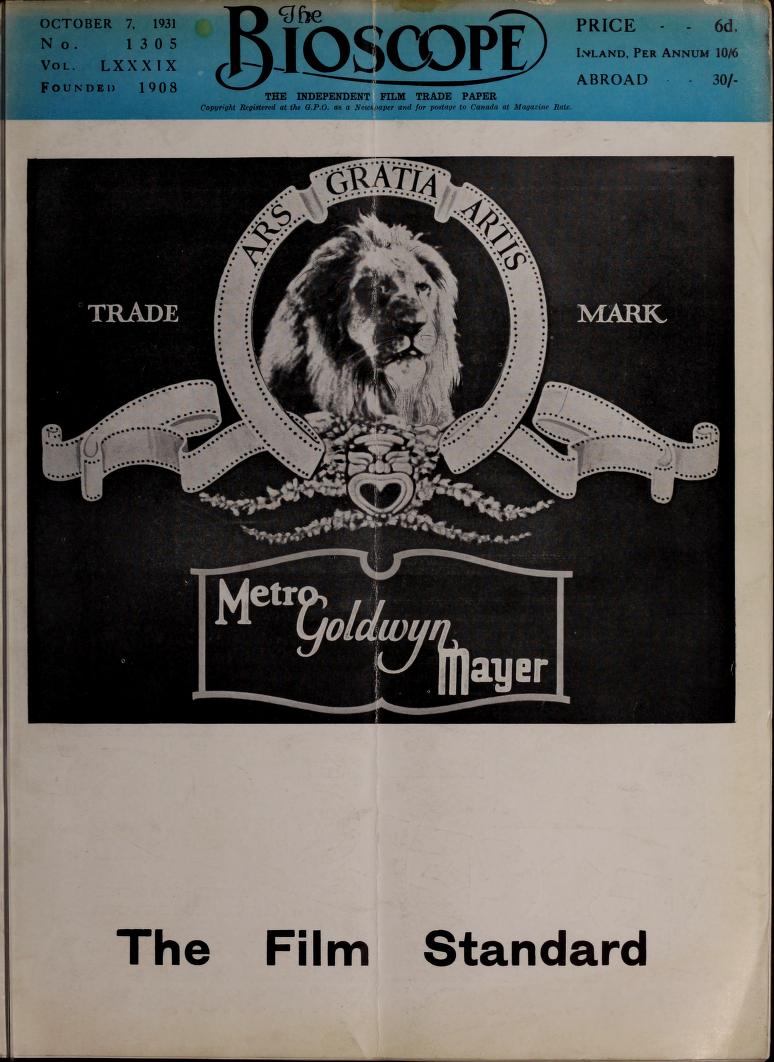 BIOSCOPE magazine side cover Issue 1305 7 October 1931