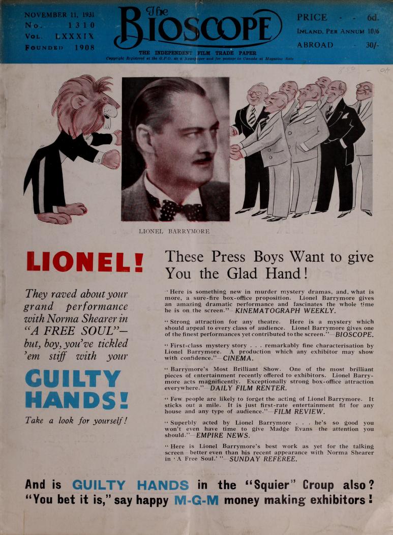 BIOSCOPE magazine side cover Issue 1310 11 November 1931