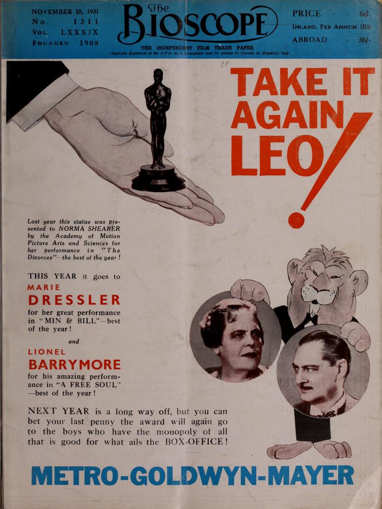BIOSCOPE magazine side cover Issue 1311 18 November 1931