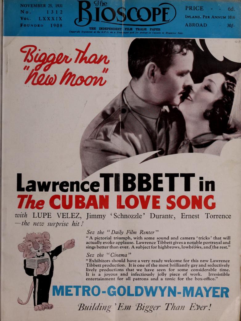 BIOSCOPE magazine side cover Issue 1312 25 November 1931