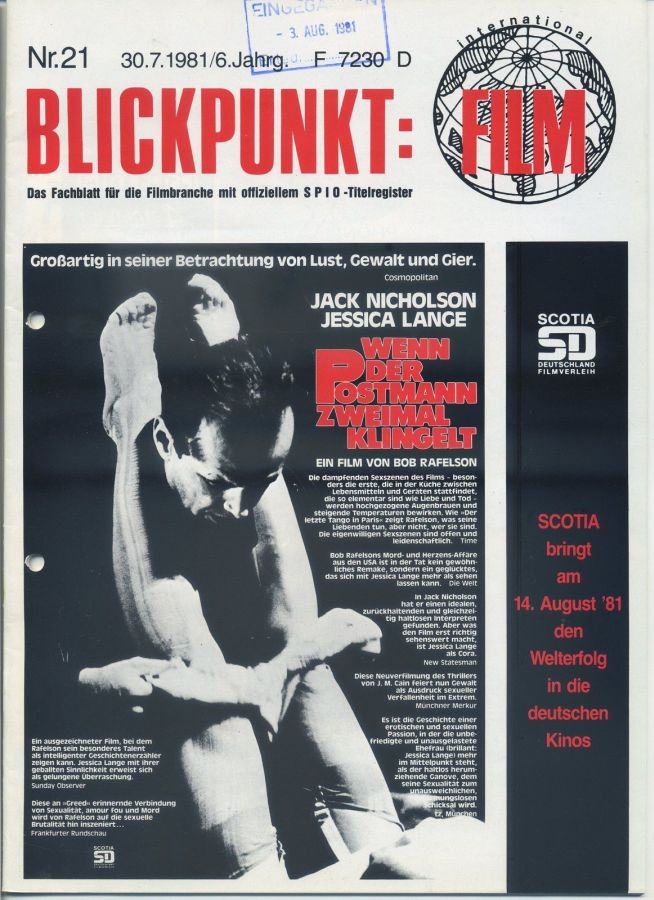 BLICKPUNKT: FILM magazine side cover Issue 21   1981